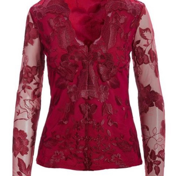 Scalloped Embroidered Lace Illusion Top XXS. XS - Picture 2 of 5